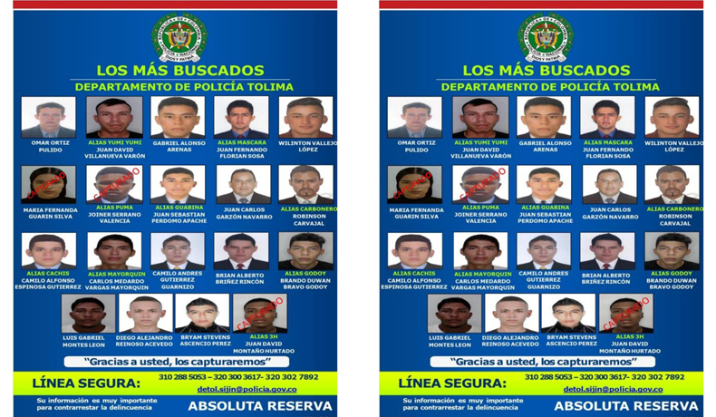 Policía y Gobernación presentaron cartel de los más buscados del Tolima.