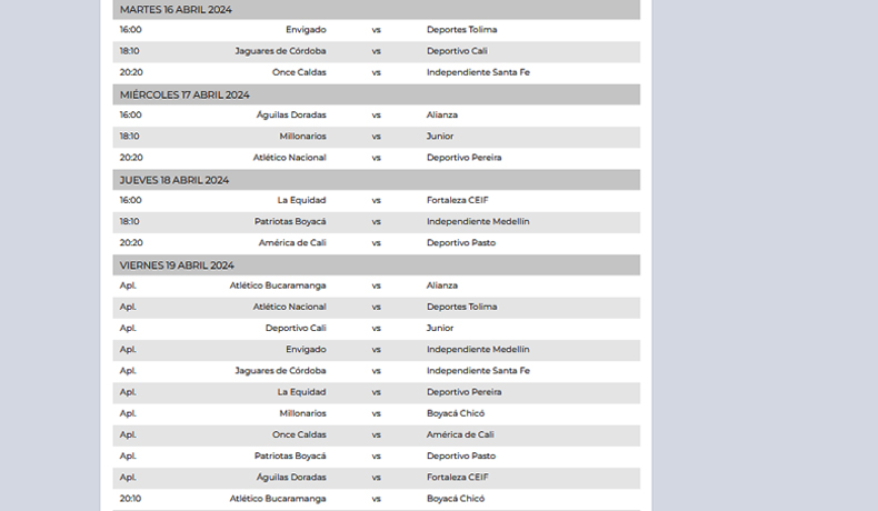 La fecha 17 de la Liga BetPlay inicia hoy martes 16 de abril