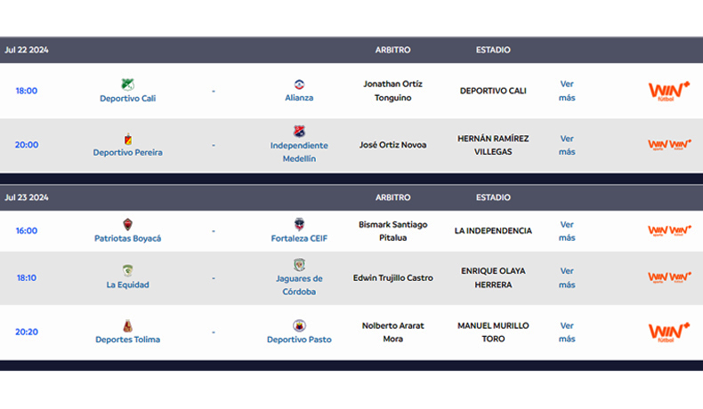Partidos 2 fecha Liga BetPlay II para el lunes 22 y martes 23 de julio