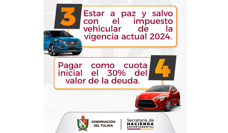 La Gobernación del Tolima brinda acuerdos de pago para el impuesto vehicular