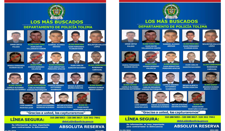 Policía Tolima presenta el cartel de los más buscados en el departamento