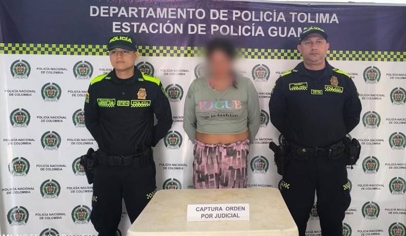 En el Guamo, Policía Tolima capturó mujer requerida por autoridades de VIllavicencio, Meta.