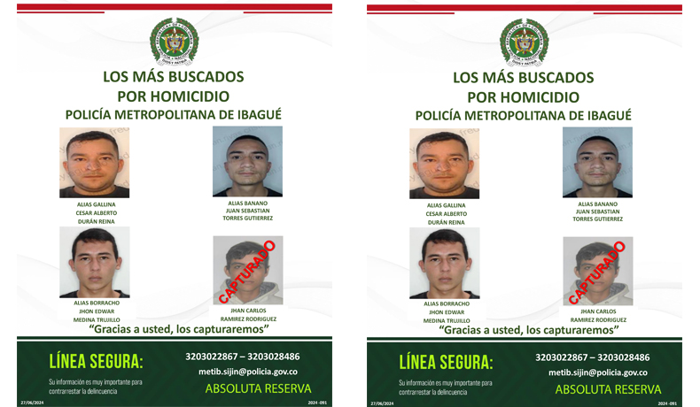 Policía Metropolitana de Ibagué presenta el cartel de los más buscados por homicidio