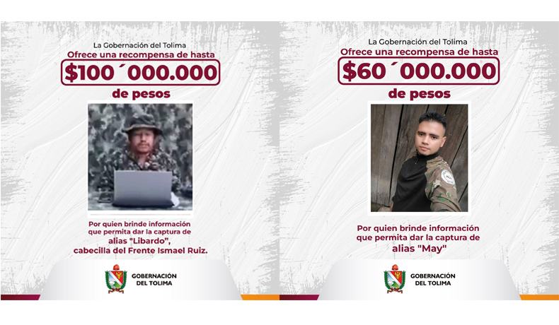 ¿Tiene información sobre cabecillas del frente Ismael Ruíz en el Tolima? ¡Denúncielos!