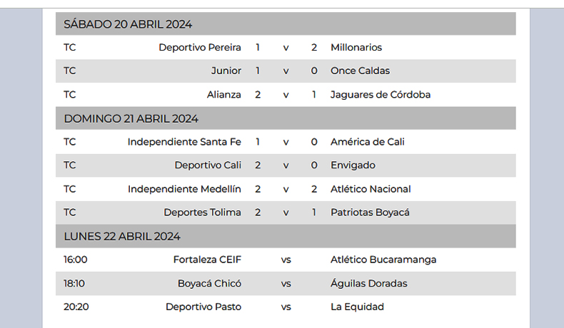 Hoy lunes 22 de abril sigue la fecha 18 de la Liga BetPlay