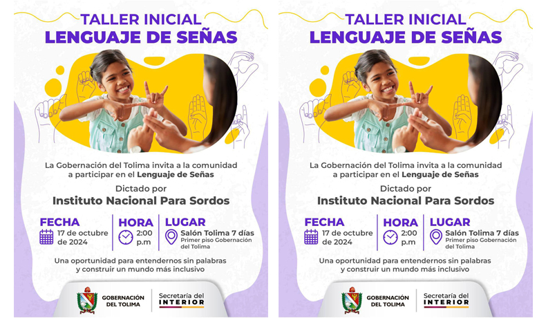 Invitación al taller Inicial de Lenguaje de Señas