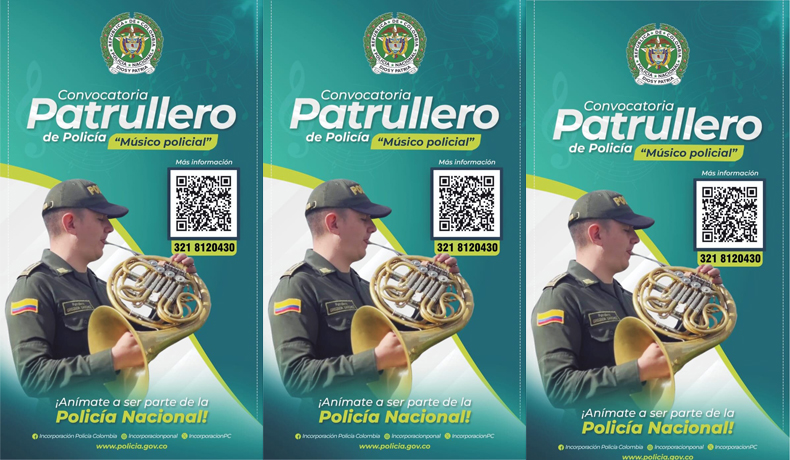 Convocatoria de inscripción para convertirse en Patrullero de Policía Músico Policial