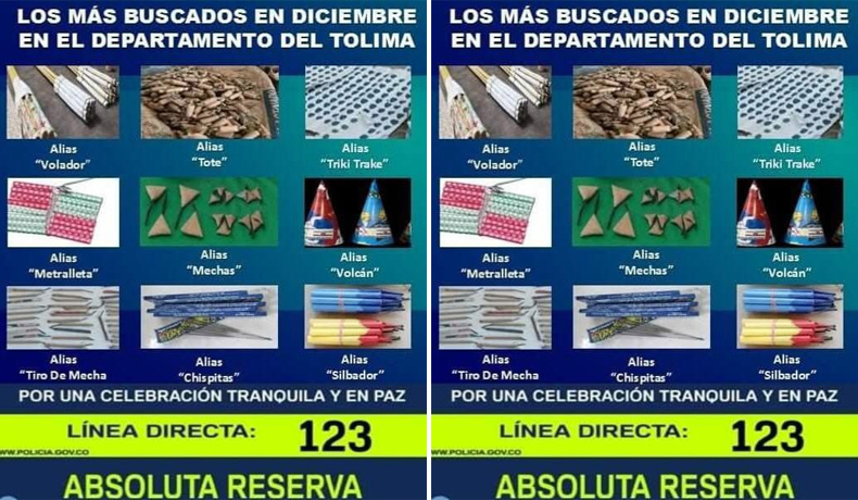 Recompensa una Feliz Navidad en familia. Los más buscados del Tolima