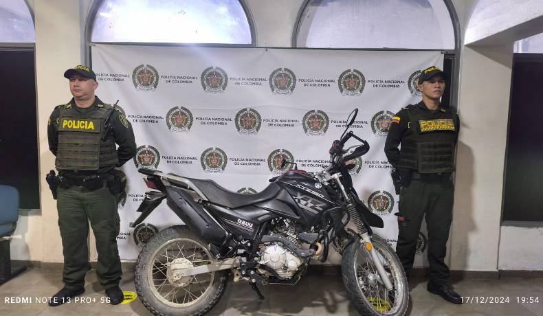 Recuperación en tiempo récord de motocicleta hurtada en el Guamo