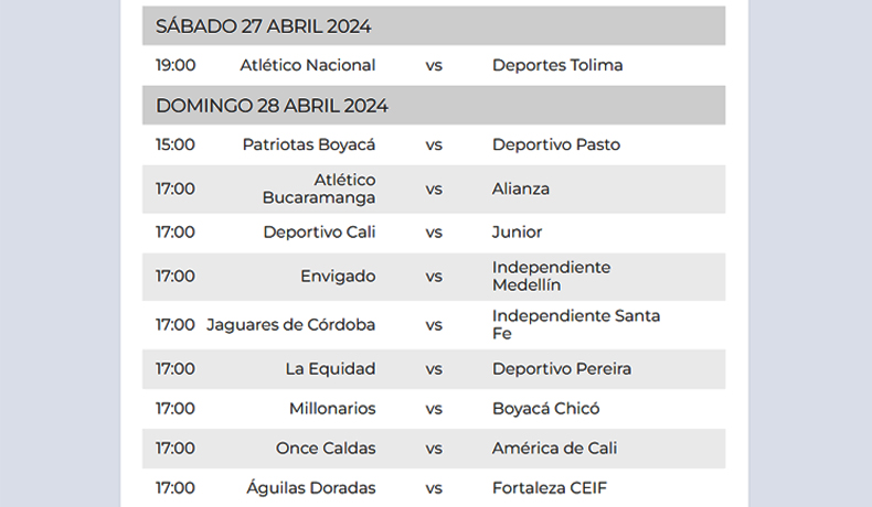 Partidos de la Liga BetPlay este fin de semana