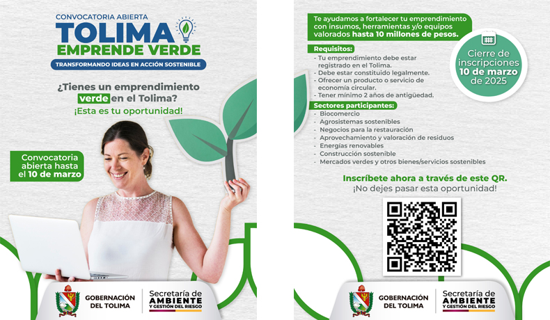 Abierta convocatoria para emprendimientos verdes en el Tolima