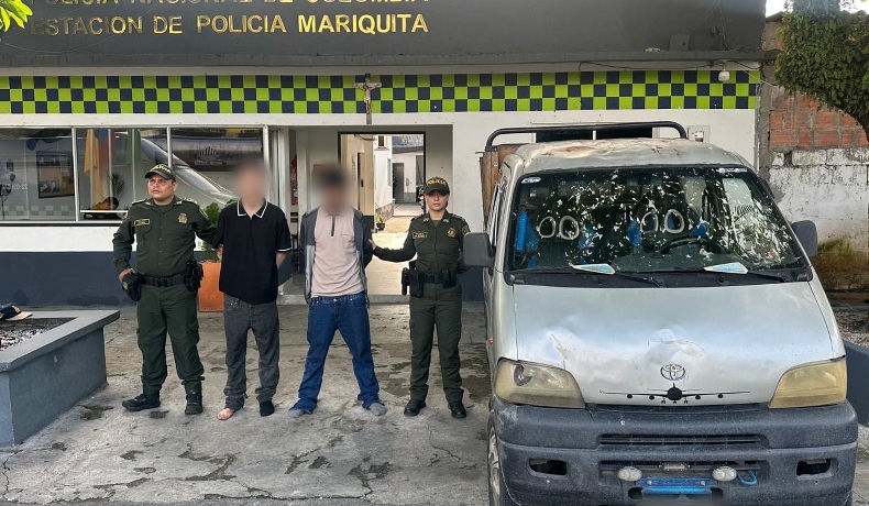 Policía Tolima recupera camioneta hurtada y captura a dos sujetos en Mariquita