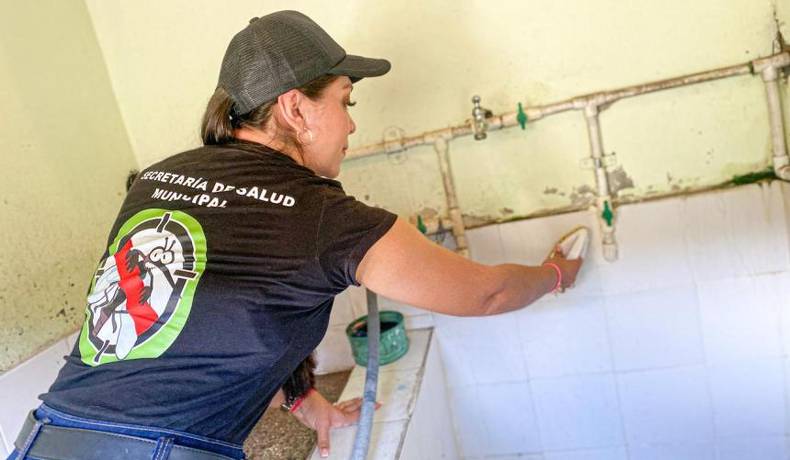 Lavatón de albercas en casas de barrio del Sur contra mosquito del dengue