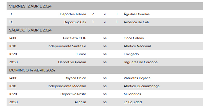 Calendario Liga BetPlay para el fin de semana