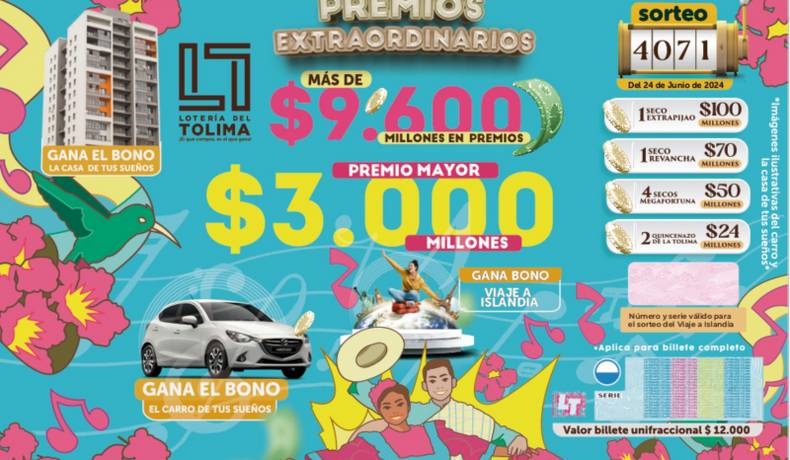 Lotería del Tolima símbolo tolimense, así como el Tapa Roja, la lechona y tamal